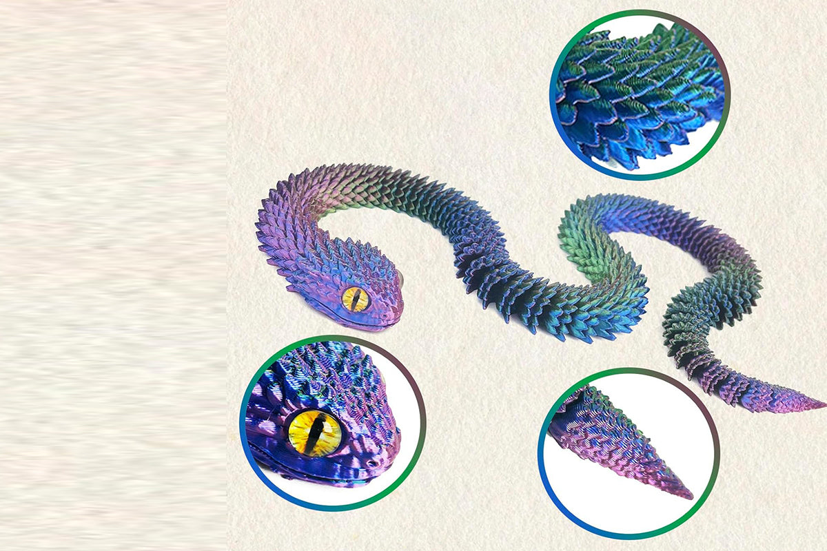 2Pcs 3D Printed Snake Year of The Snake Articulated Fidget Toy for Adults Boys Girls