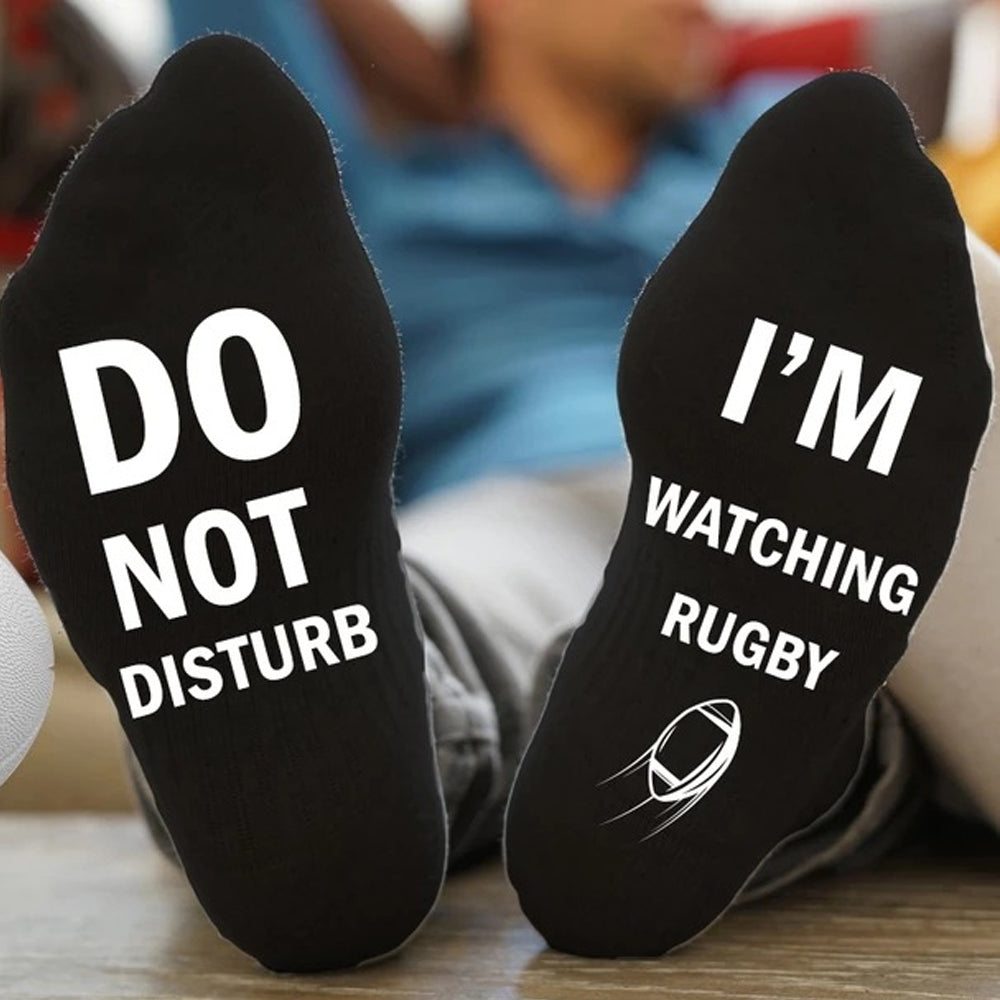 Pair of I'M WATCHING Unisex RUGBY Rugby Socks for Football Lover Black