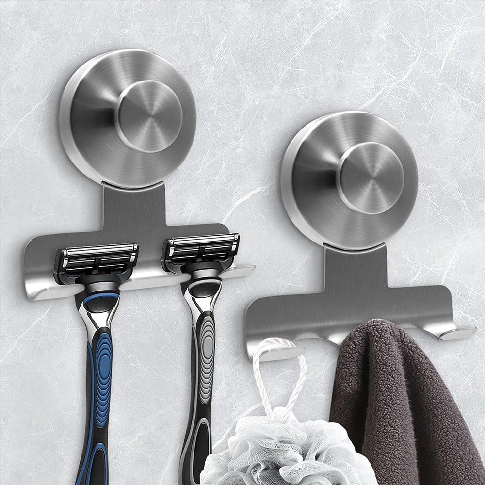Stainless Steel Suction Cup Razor Holder Wall Mounted Bathroom Shaver Hook-Silver
