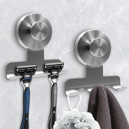 Stainless Steel Suction Cup Razor Holder Wall Mounted Bathroom Shaver Hook-Silver