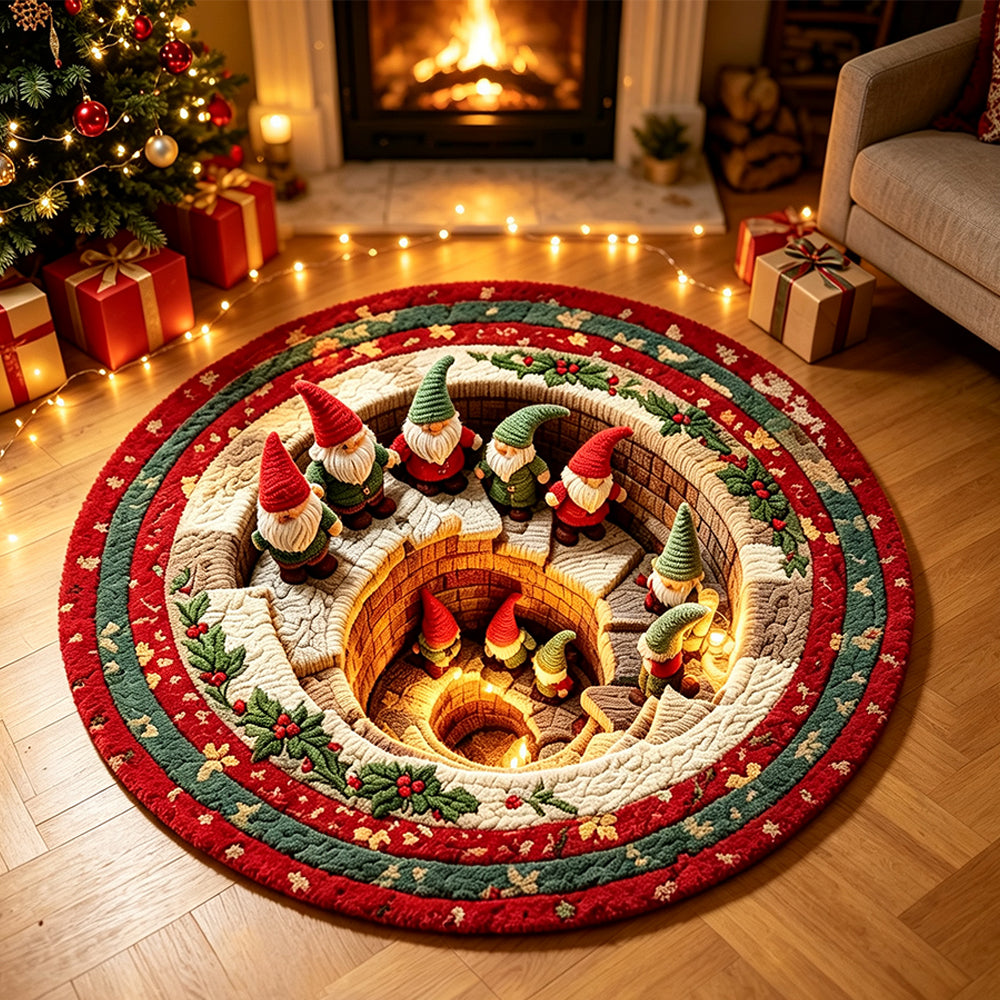 3D Quilted Christmas Polyester Velvet Floor Mat - Gnome