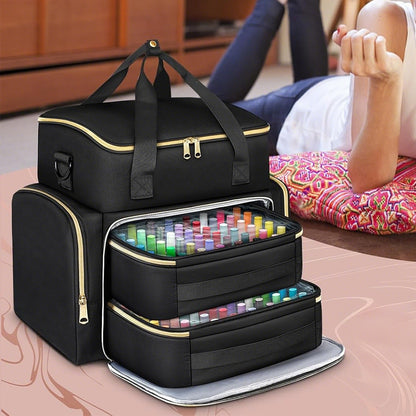 Double Layer Portable Nail Polish Organizer Bag with Removable Pouches-Black