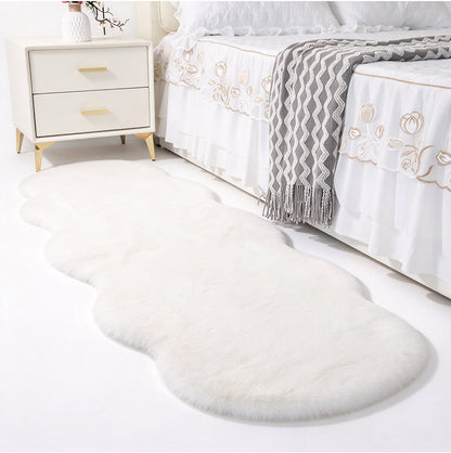 Soft Faux Rabbit Fur Rug for Bedroom Living Room and Bedside - White