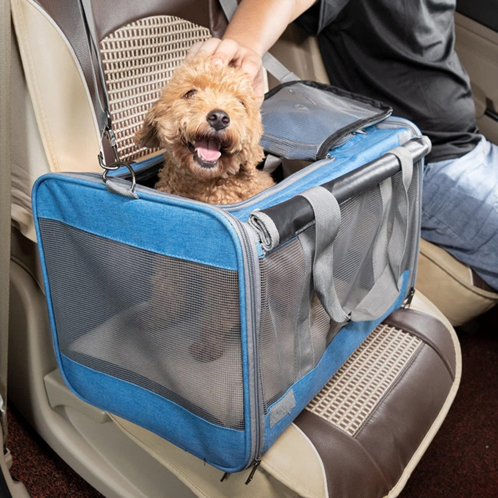 Pet Carrier for Large Cats Washable Dog Carrier Privacy Protection for Travel-blue