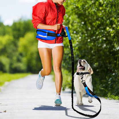 Hands Free Dog Walking Waist Bag with Adjustable Dog Leash Waist Belt Pouch Dog Running Rope Blue