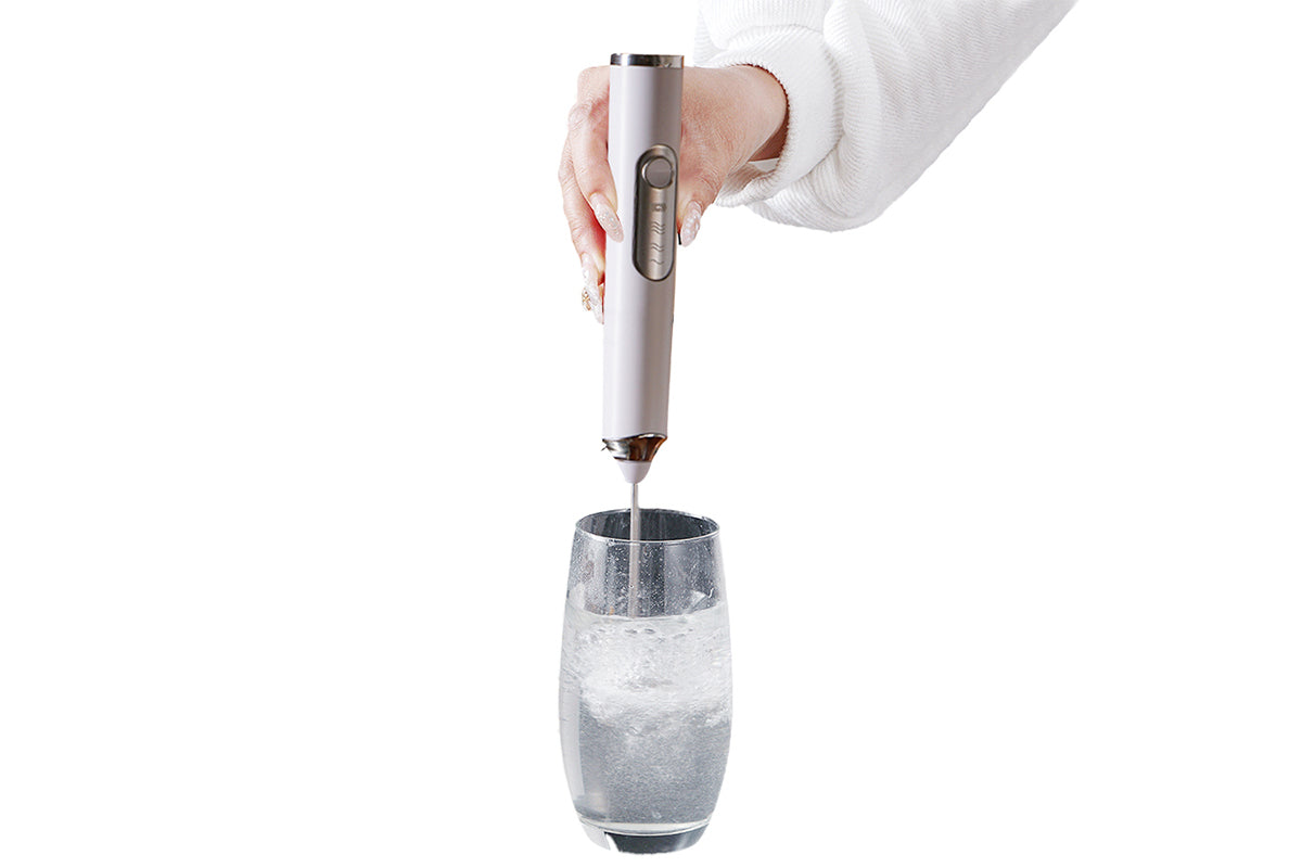 Electric Milk Frother Handheld Mini Drink Mixer Whisk Drink Foam Mixer with USB Rechargeable Frother for Coffee Latte-White