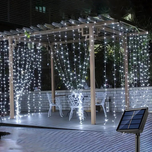 Solar Fairy Curtain Lights ¨C Christmas Hanging String Lights for Window Backdrop  White