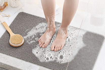 Anti-Slip Loofah Bathroom Mats Quick Drying Bath Tub Mat With Drain-Grey