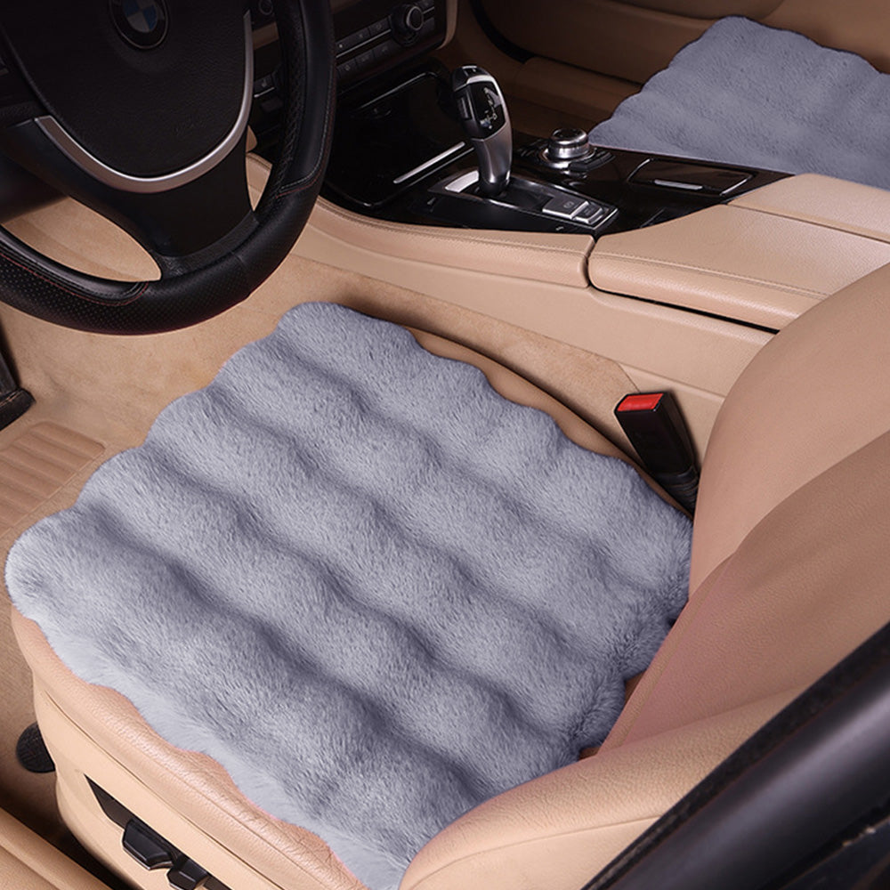 3Pcs Faux Fur Plush Car Seat Cushion Set Non Slip Seat Protector for Winter-Grey