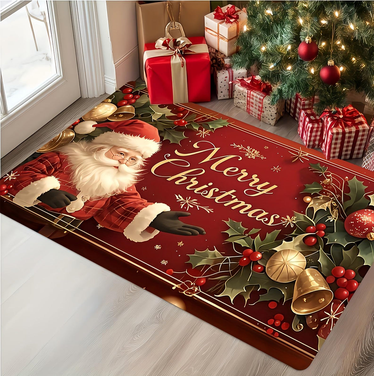 Christmas Floor Mat Merry Non Slip Mat Christmas Decorations - Santa