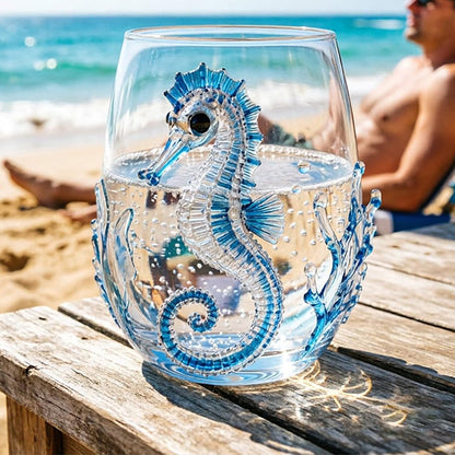 3D Ocean Animal Glass 350ml Borosilicate Wine Glass - Seahorse