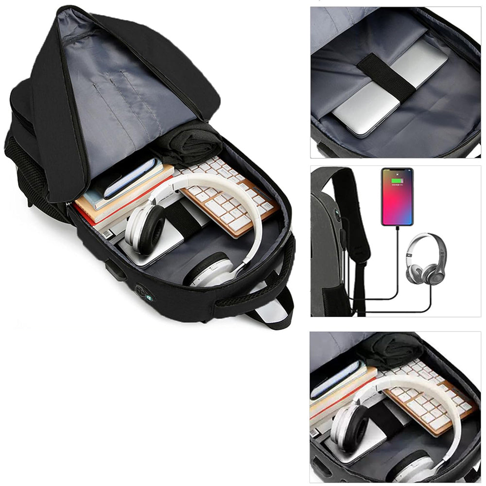 2 in 1 Large Capacity Laptop Backpack and Insulated Lunch Bag for Office Travel-Black