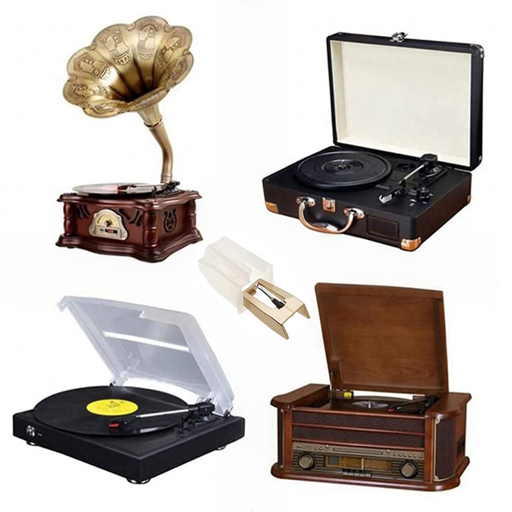 5 Piece Turntable Replacement Stylus Set Red Gold Needles and Cleaning Brush
