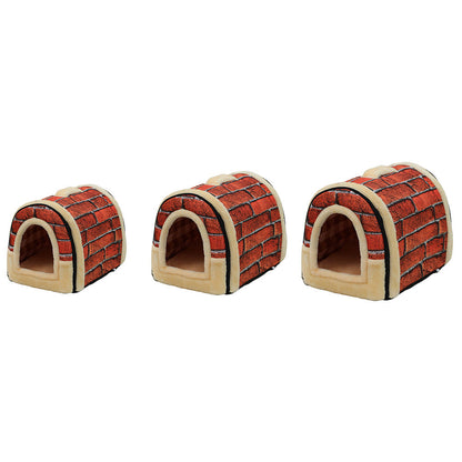 Pet Dog House Kennel Soft Bed Cave Cat Puppy Warm Cushion Red