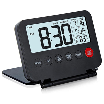 Smart Digital Alarm Clock with Temperature Display Snooze Function and LED Backlight Black