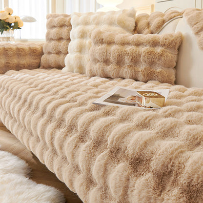 Fuzzy Couch Seat Cover Non Slip Plush Sofa Seat Cover Sofa Furniture Protector Brown