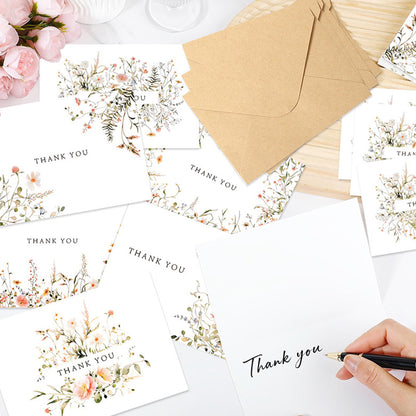 36 Pack Floral Thank You Cards Bulk with Kraft Envelopes Matching Stickers