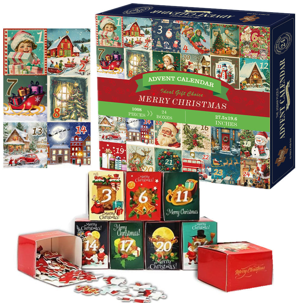 24 Days Advent Calendar 1008Pcs Christmas Puzzle Countdown Calendar Xmas Jigsaw Puzzle Style 3