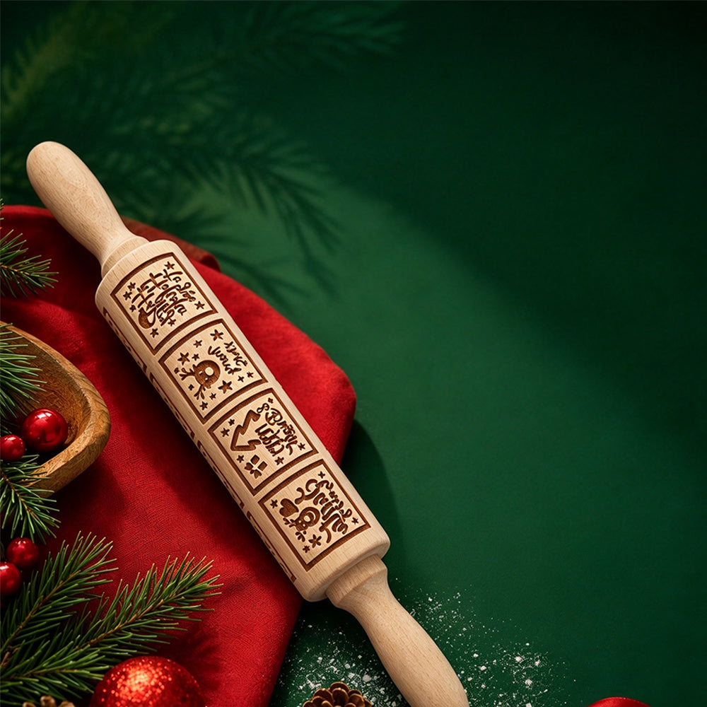 Engraved Rolling Pin Engineered Wood Cookie Rolling Pin - Christmas