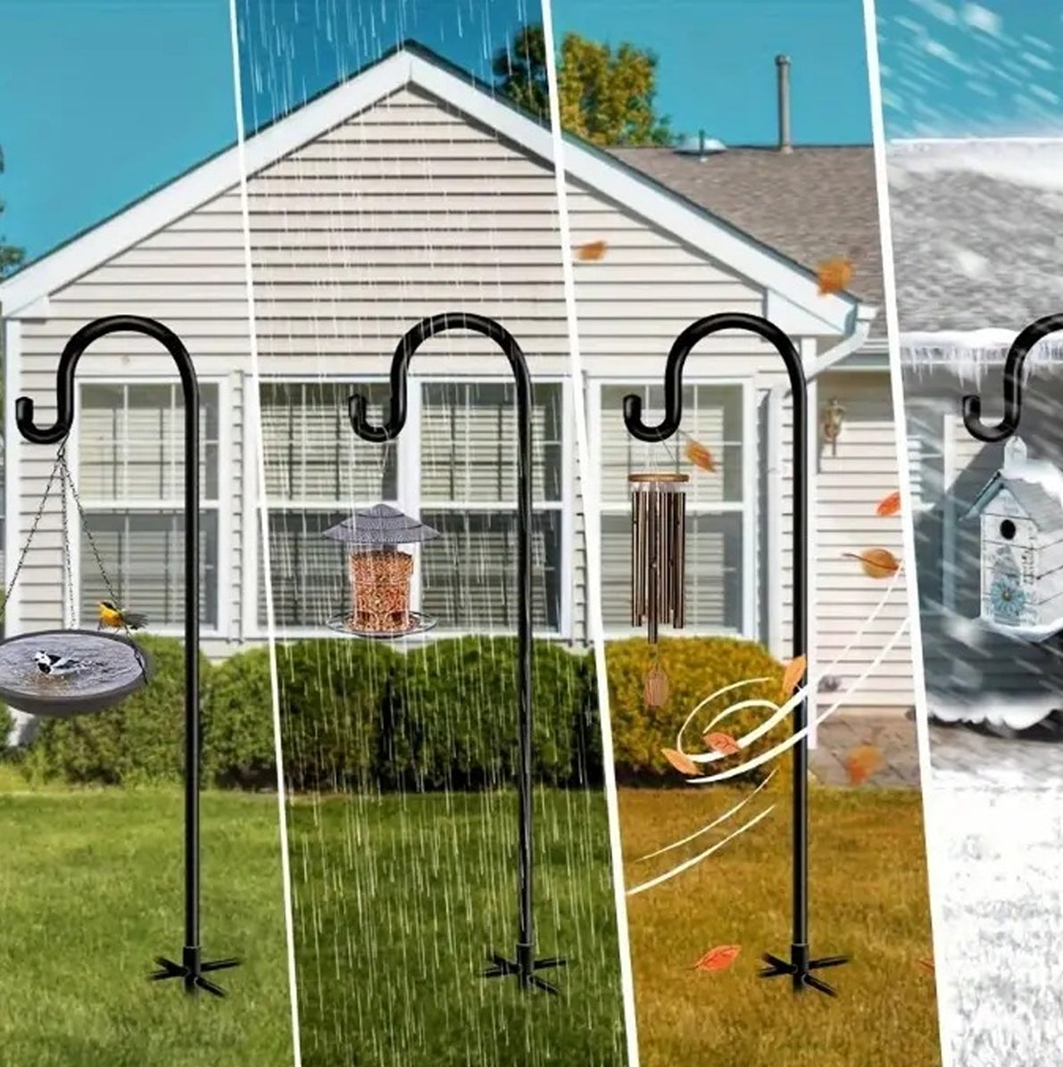 165cm Metal Shepherd Hook Bird Feeder Pole with Five Prong Outdoor Base