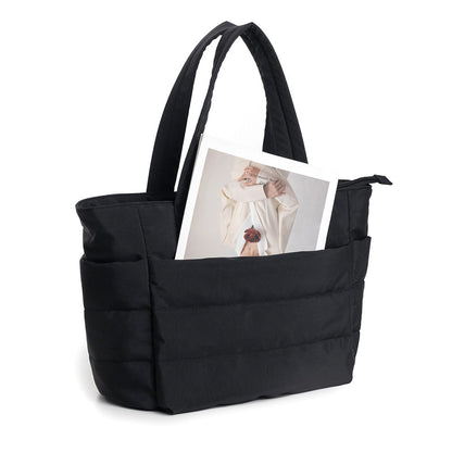 Puffer Tote Bag Quilted Puffy Handbag Lightweight Satchel Bag Black