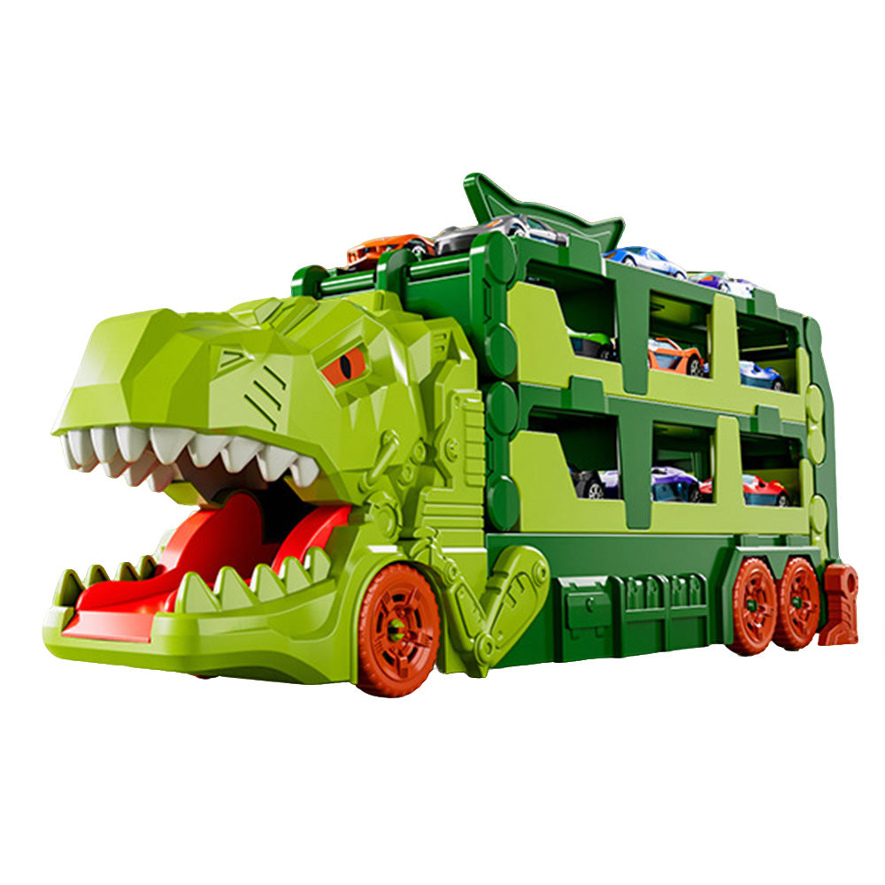 Foldable Dinosaur Truck with Dual Tracks and 6 Small Cars - Green