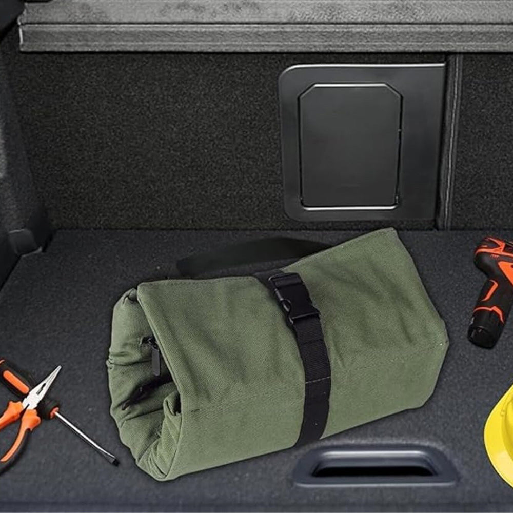 Roll Up Tool Bag Oxford Canvas Tool Organizer with 5 Zippered Pockets