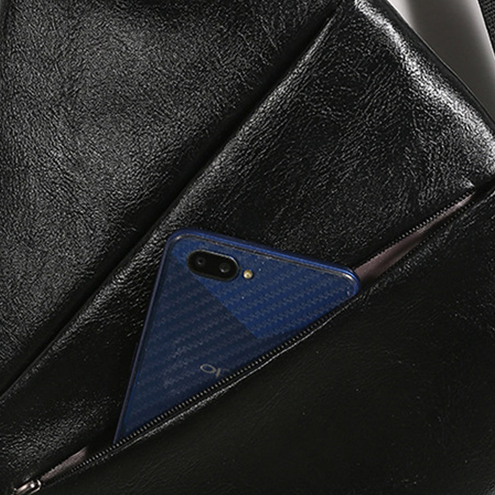 Anti-theft Sling Chest Pack for Men PU Leather Crossbody Shoulder Bag Black