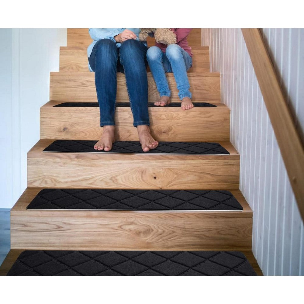 8Pcs Stair Treads for Wooden Steps Non-Slip Stairs Runner for Elders and Pets-Black
