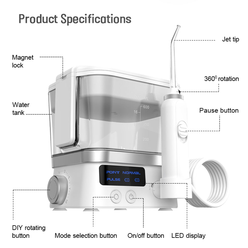 10 Levels Electric Oral Irrigator 600ML Water Flosser Interdental Cleaner