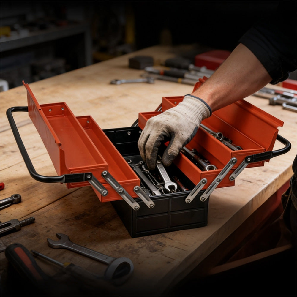 3 Tier Metal Tool Box with Handle Lock Hole