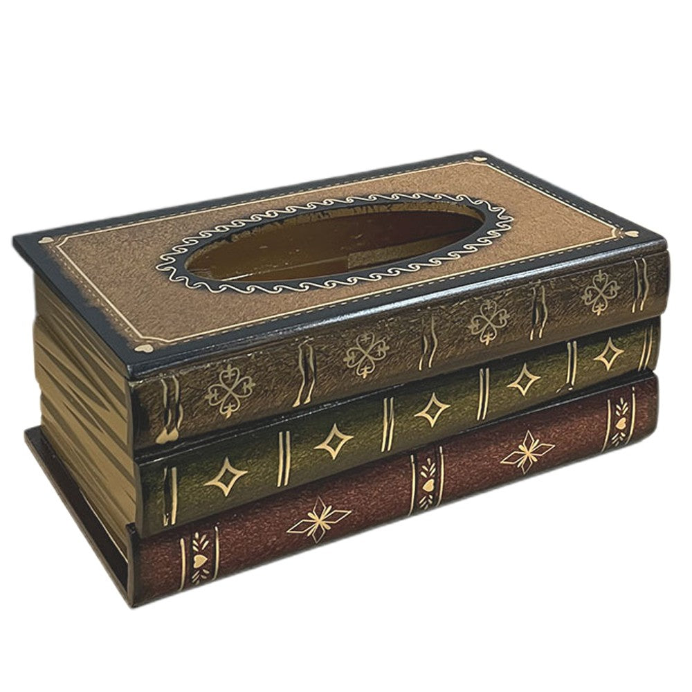 Retro Tissue Box Cover Wooden Antique Book Tissue Holder Dispenser Home Decor-Brown