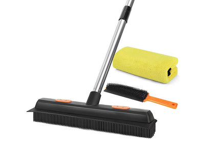 3 in 1 Pet Hair Removal Rubber Broom with Hand Brush and Towel for Floor Dusting