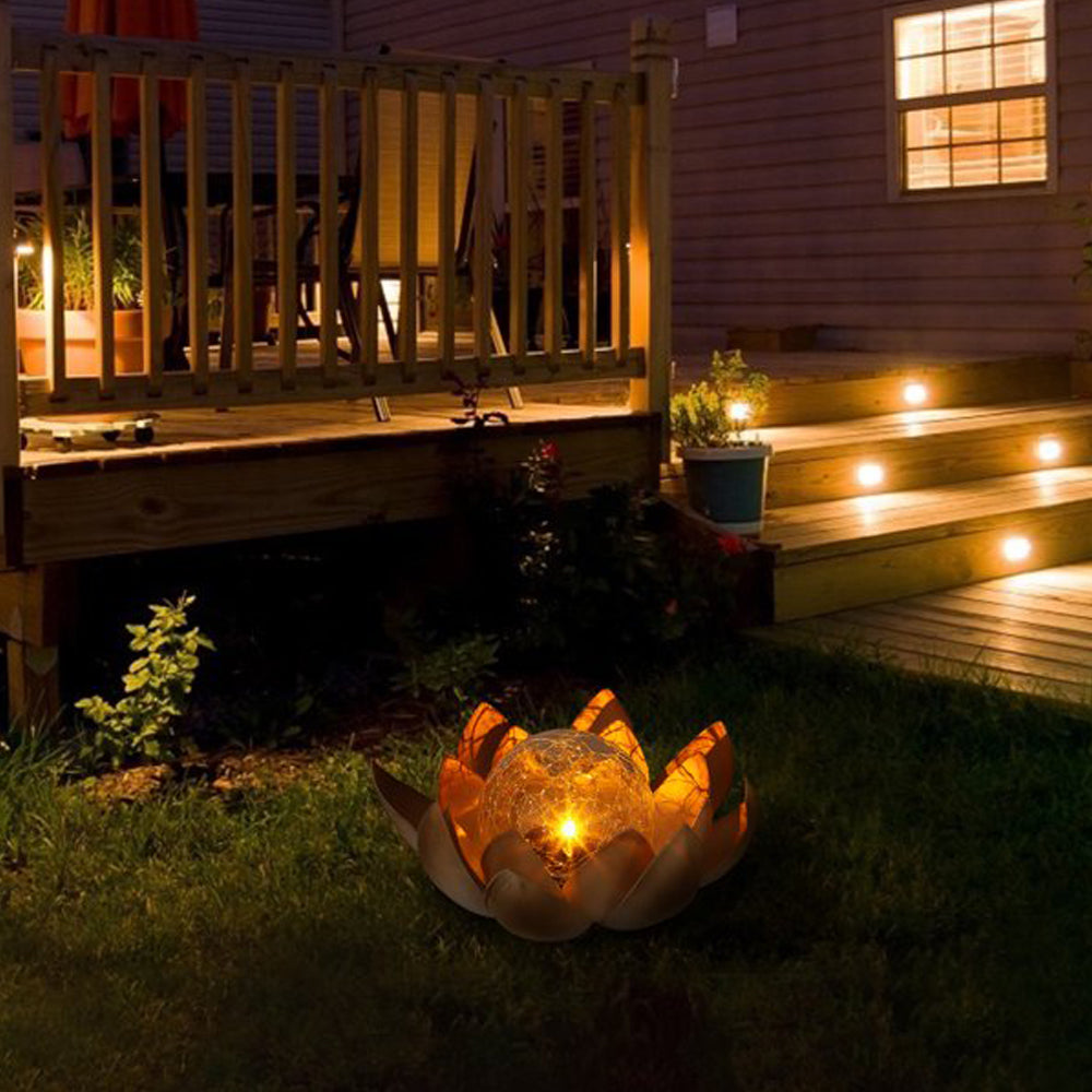 LED Solar Lotus Light Crack Glass Ball Flower Lamp Solar Garden Light -Amber