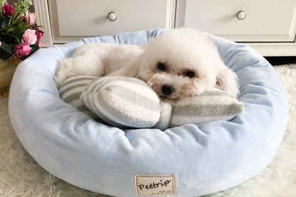 Small Calming Dog Bed for Dogs Puppy Round Washable Pet Donut Bed For Cat-Blue