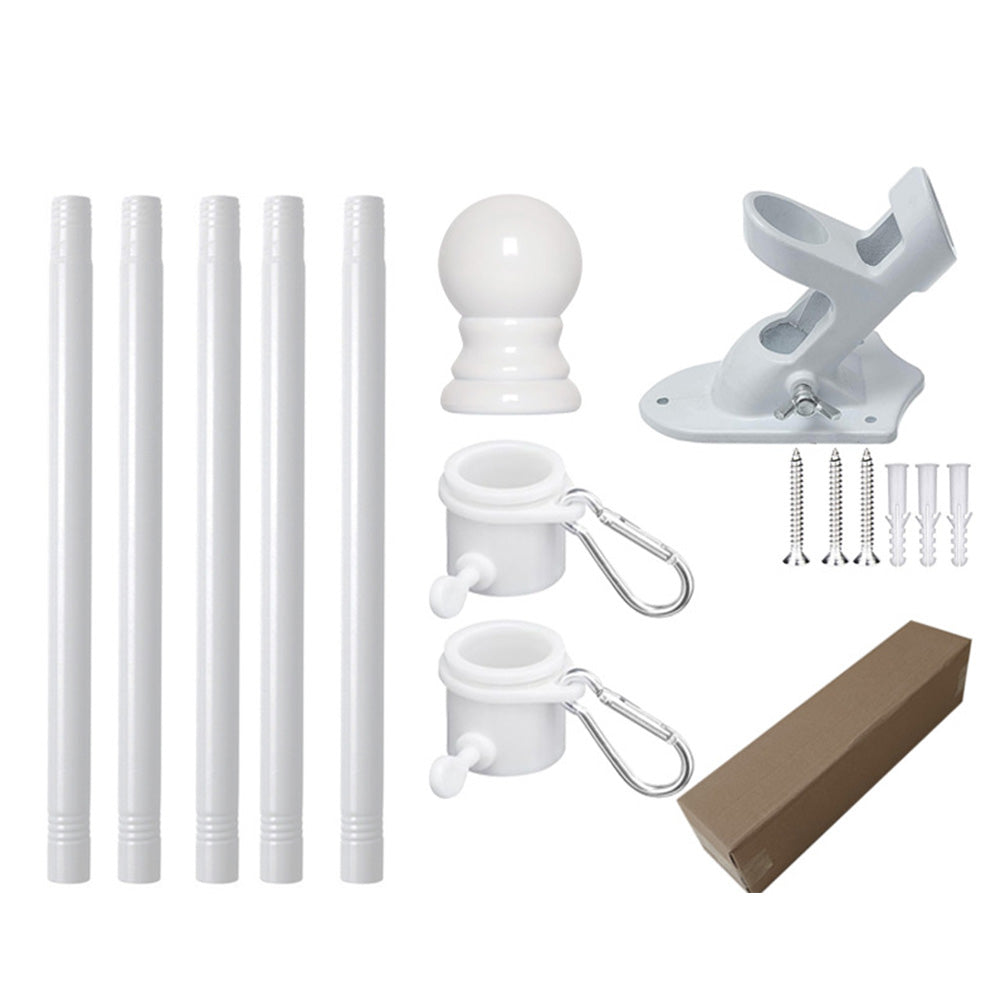 Flag Pole Kit with Rotating Flag Pole Rings and Two-Position Bracket-White