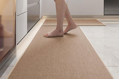 2Pcs Set 45x70cm and 45x120cm Non Slip Kitchen Runner Rug Absorbent Kitchen Floor Mat for Home Door Mats-Brown