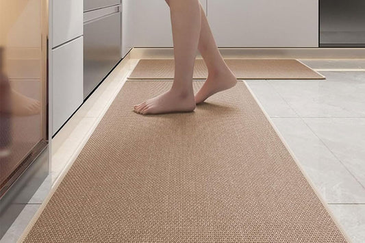 2Pcs Set 45x70cm and 45x120cm Non Slip Kitchen Runner Rug Absorbent Kitchen Floor Mat for Home Door Mats-Brown