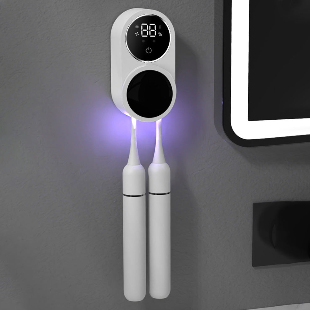 Wall Mounted Toothbrush Holder and Cleaner with Smart Light Cleaning and Fan Drying