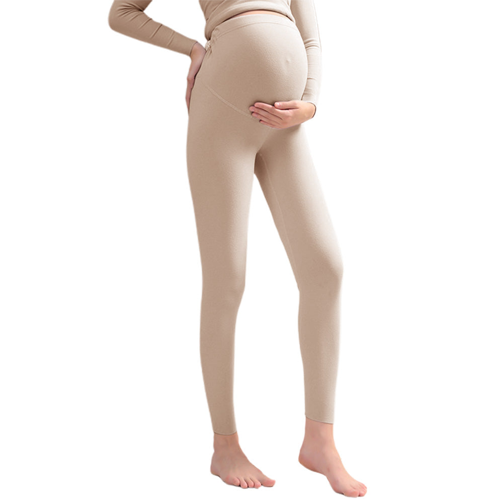 Maternity Leggings Pregnancy High Waist Warm Thermal Pants with Adjustable Belly Band-Nude