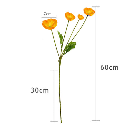 3Pcs 4-Head Artificial Corn Poppy Flowers Flocking Stem Bouquet Home Office Decor Orange