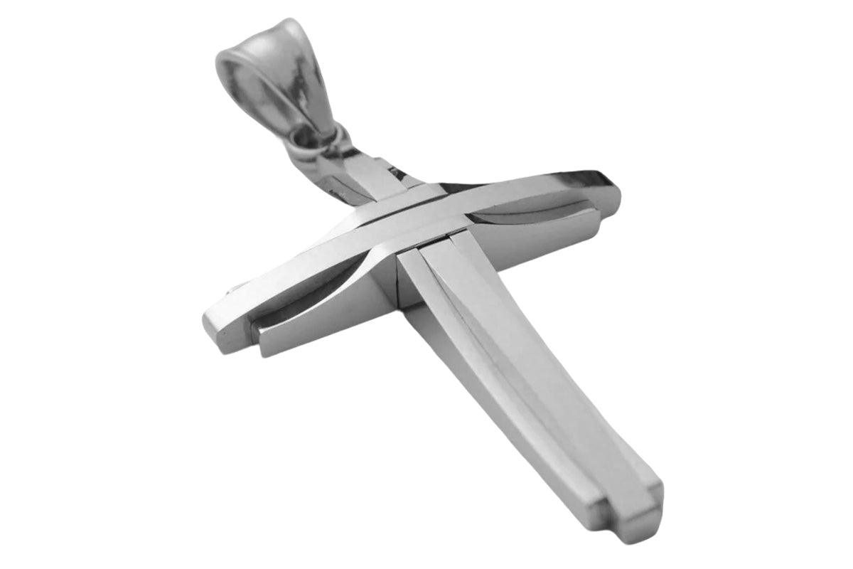 Crucifix Pendant Necklace Titanium Steel Unisex Chain -Silver