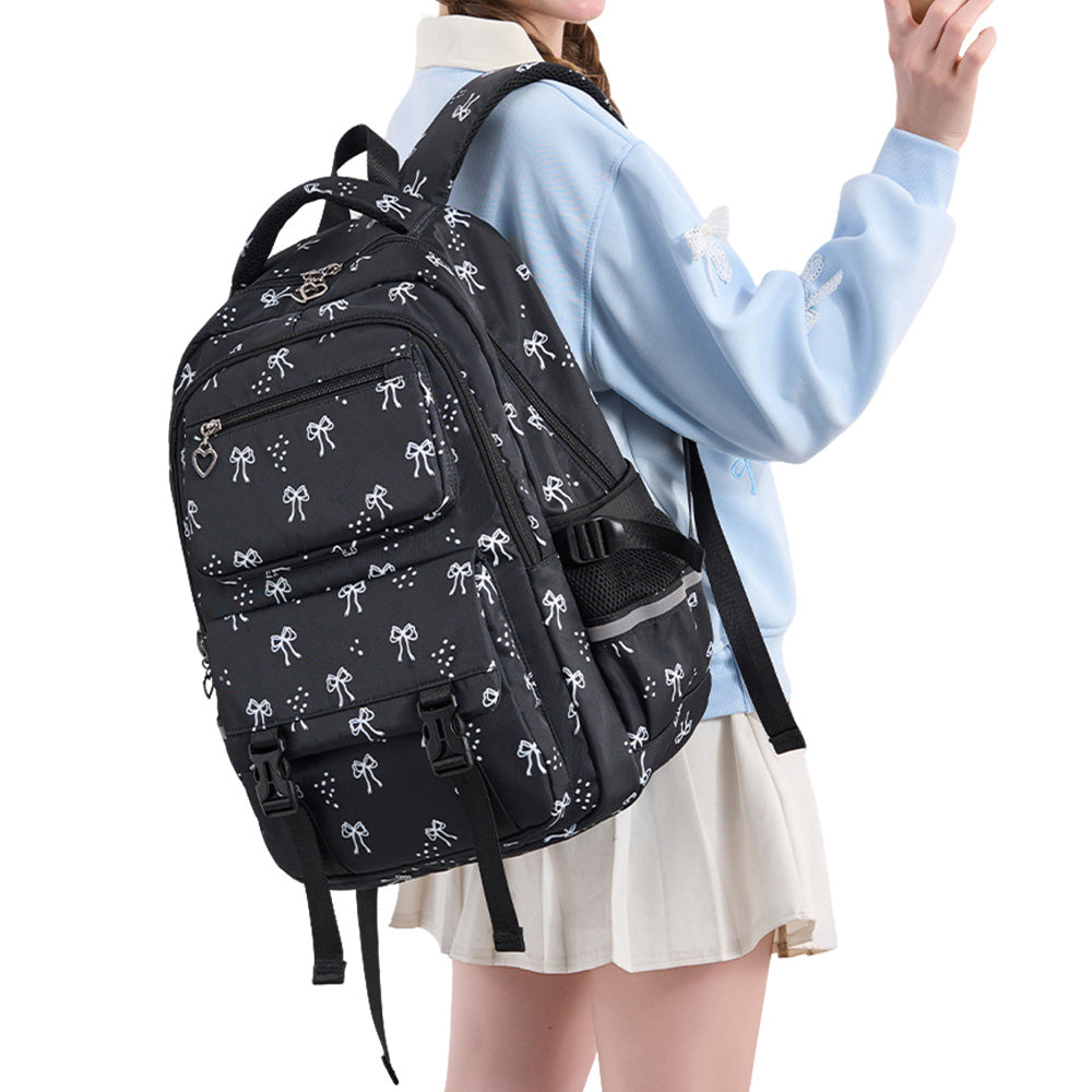 3 Piece Girls School Backpack Set with Lunch Bag Pencil Case - Black