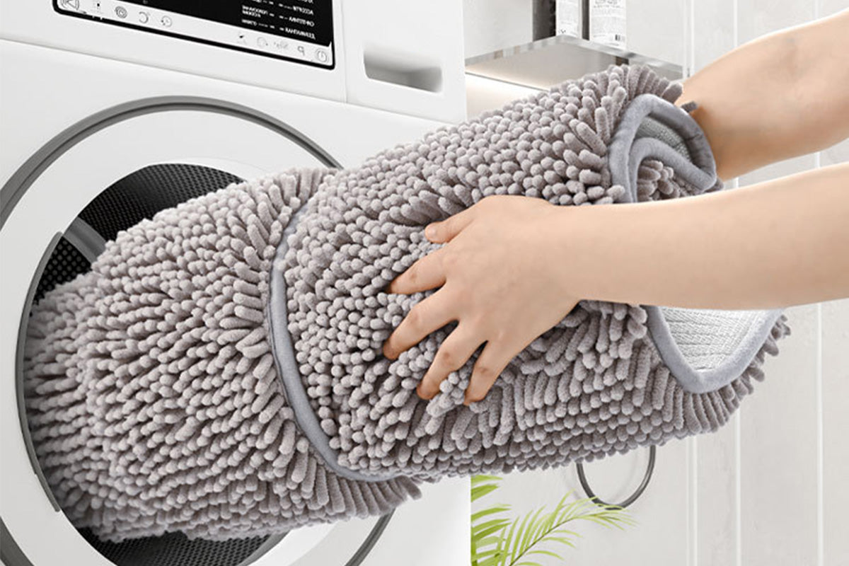 Two Layers Bath Mat 40x60cm Thick Soft Absorbent Chenille Bath Rug Mat-Grey