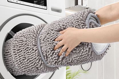 Two Layers Bath Mat 40x60cm Thick Soft Absorbent Chenille Bath Rug Mat-Grey