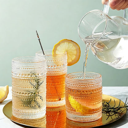 4 Piece Relief Pattern Glass Cups Set for Beer Juice Cocktail