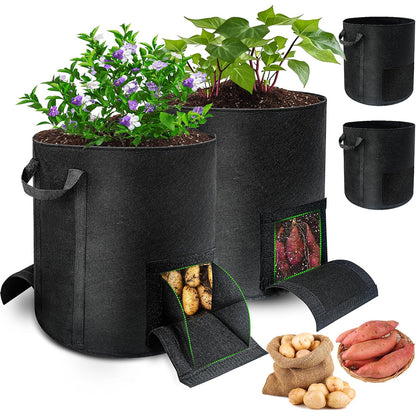 4Pcs 15 Gallon Potato Grow Bags with Dual Harvest Window Visible Window Non-Woven Planter Pot