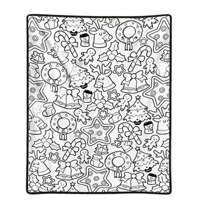 Adult DIY Christmas Coloring Blanket Black and White Line Art - Christmas Tree