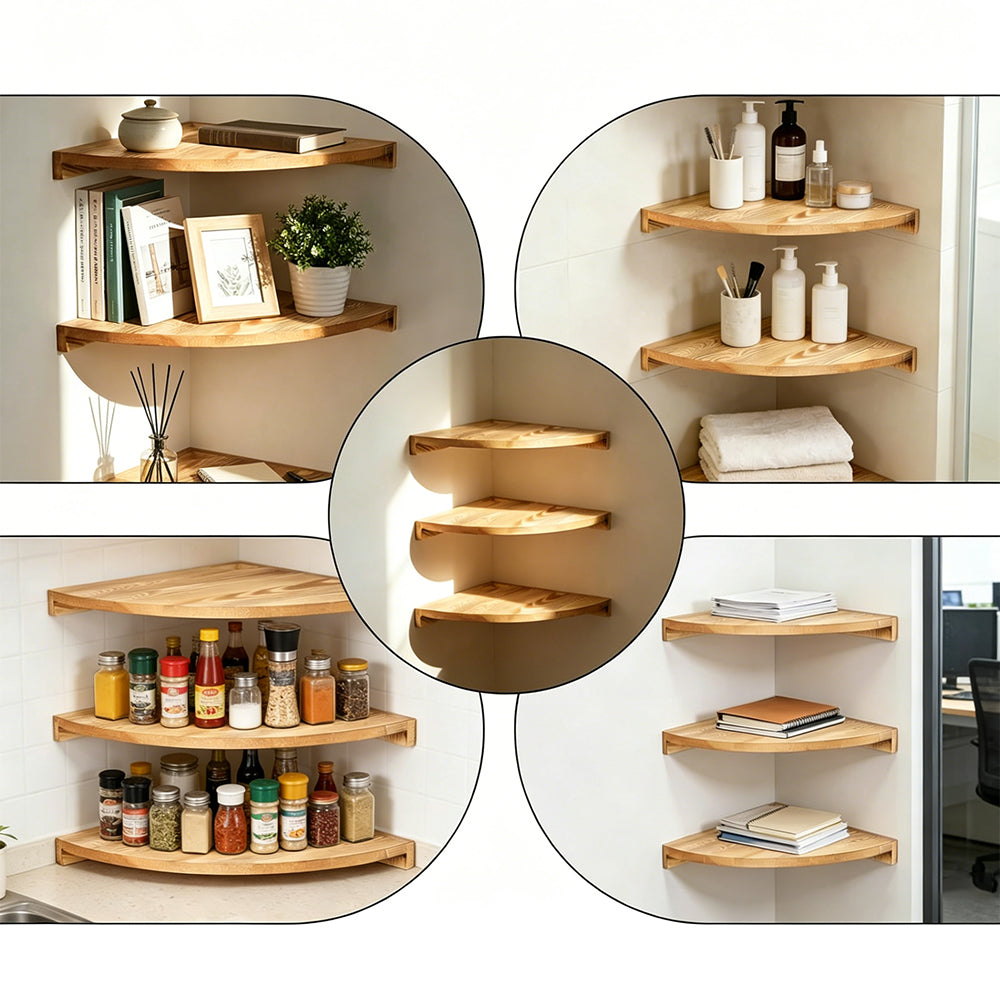 3-Tier Carbonized Wood Corner Shelf for Bathroom Living Room