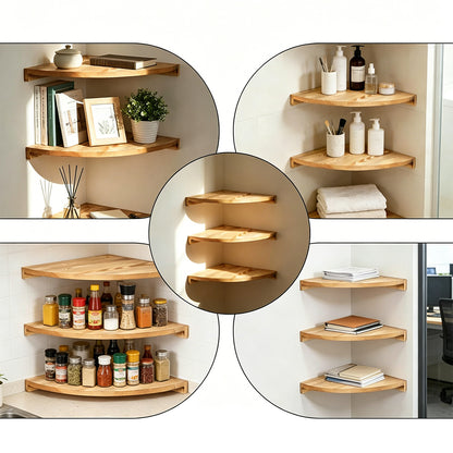 3-Tier Carbonized Wood Corner Shelf for Bathroom Living Room